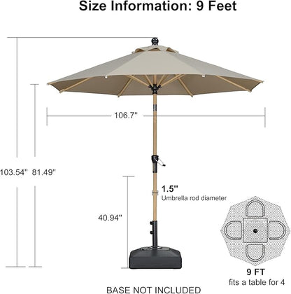 PURPLE LEAF 9 Feet Patio Umbrella Outdoor Table Umbrella Aluminum Round Market Umbrella with Push Button Tilt & 8 Sturdy Ribs and Crank Commercial Sun Umbrella for Garden Patio Balcony, Beige