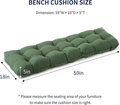 IPYNBAP Outdoor Bench Cushion, 59x18x5 Inch, Waterproof Bench Cushion for Outdoor/Indoor Furniture, Tufted Patio Bench Seat Cushion, Fade Resistant Outdoor Cushions for Porch Swing Couch, Dark Green