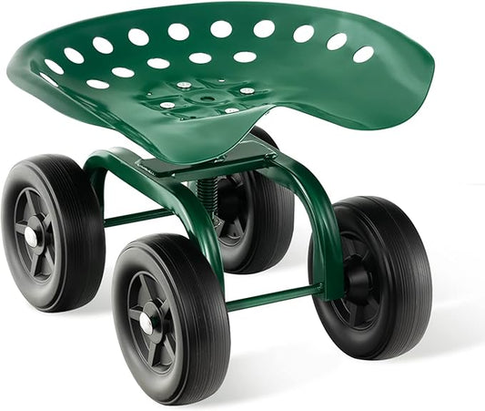 Giantex Garden Cart, Rolling Workseat with 4 Wheels, Garden Stool 360° Swivel Work Seat & Adjustable Height, Heavy Duty Wagon Scooter for Gardening for Patio Garden, Lawn, Yard (Green)