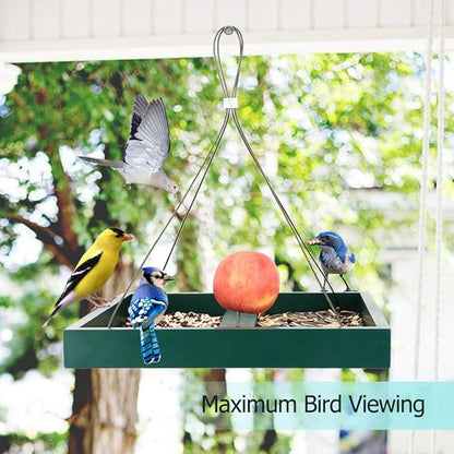 Solution4Patio Platform Bird Feeder for Outdoors Hanging, Open-Air Wild Bird & Squirrel Feeder, 360° Viewing Hanging Tray with Rust-Resistant Mesh & Quick-Fill Design