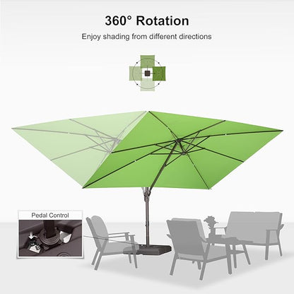PURPLE LEAF 9' X 11.5' Rectangle Cantilever Umbrella with Base Patio Umbrella Outdoor Aluminum Offset Hanging Umbrella with 360-degree Rotation for Pool Garden Backyard Deck, Green
