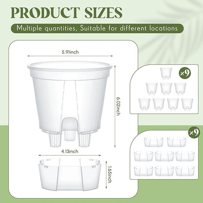 Wonderjune Self Watering Pots for Indoor Plants with Deep Reservoir and High Drainage Holes for Outdoor Plants and Flowers, Bare Root Planter(5.91'',Clear,9 Pcs)
