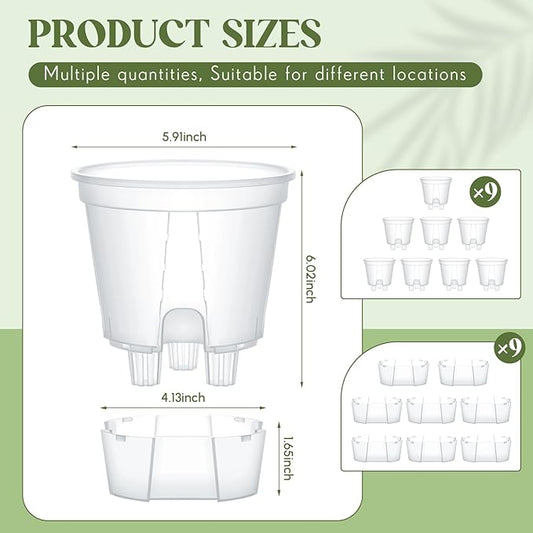 Wonderjune Self Watering Pots for Indoor Plants with Deep Reservoir and High Drainage Holes for Outdoor Plants and Flowers, Bare Root Planter(5.91'',Clear,9 Pcs)