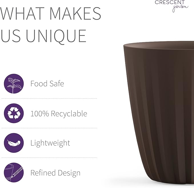 Crescent Garden Pleat Modern Decorative Planter, Indoor/Outdoor Pot, Resin Plant Pot with Drain Hole - 23" W x 23" H (Bark)