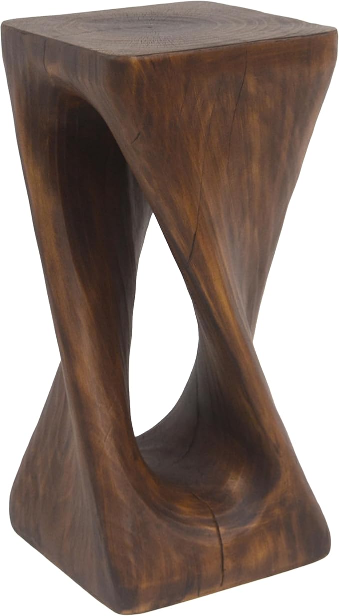 GDFStudio Outdoor Side Table, Twist Shape End Table, Decorative Accent Garden Stool Table, Lightweight Concrete Patio Table with Wood-Like Texture,Sculptural Design for Balcony,Poolside,Antique Brown