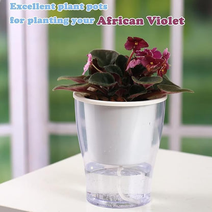 6-Pack 7 Inch Large Self-Watering Planters - Clear African Violet Pots, Plastic, Wick, Orchid Pots - Indoor Plants