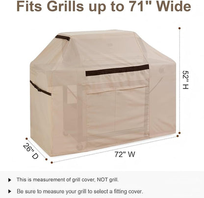 72” Outdoor Grill Cover - Heavy Duty Waterproof Windproof UV Resistant, Fade-Proof Beige BBQ Cover, Compatible with Weber, Char-Broil, Nexgrill