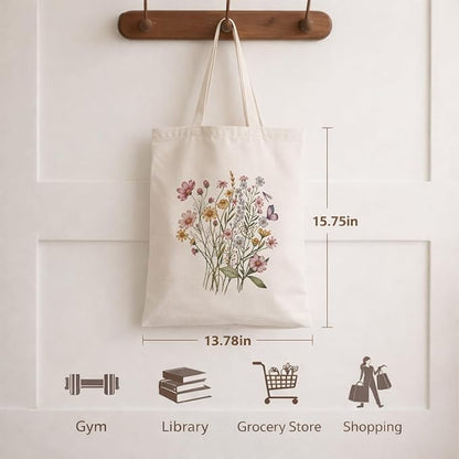 Floral Canvas Tote, Women Weekend Bags, Reusable Grocery Canvas Bag, Large Two Sided Printing Tote Bags
