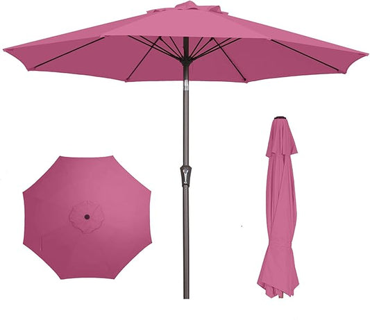 PatioKingdom 9FT Patio Outdoor Umbrella-UPF 50+ Sun Shade with Wind Vent, Push-Button Tilt & Smooth Crank Lift, Rust-Resistant Fiberglass Frame for Garden, Backyard,Yard (Rose Pink, 9FT)