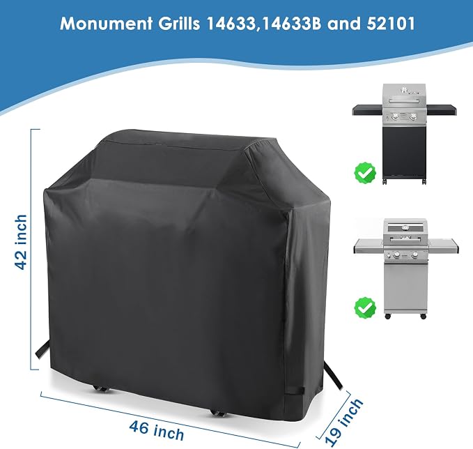 Grills Cover for 2-Burner Patio Grill Cover for Grill Model 52101, 14633 and 14633B (Shelves Folded), 46 Inch 98472 Heavy Duty & Waterproof, Outdoor Barbecue Cover