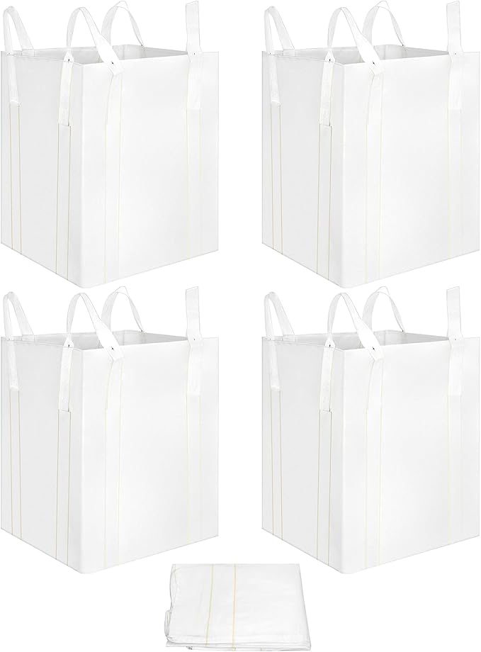 QWORK FIBC Bulk Bag, 4 Pack Sandbags 1 Ton Industrial Grade Bag Holds 2200 LBS, Woven Polypropylene Bags 35" x 35" x 43"
