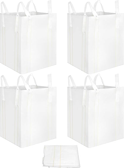 QWORK FIBC Bulk Bag, 4 Pack Sandbags 1 Ton Industrial Grade Bag Holds 2200 LBS, Woven Polypropylene Bags 35" x 35" x 43"