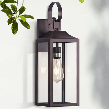 Large Bronze Outdoor Wall Lantern 19", Outside Farmhouse Wall Sconce Light Fixture Oil-Rubbed Bronze, Industrial Wall Mount Light Waterproof, Modern Porch Lighting Exterior Lamp for House