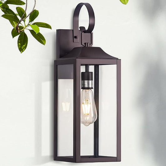 Large Bronze Outdoor Wall Lantern 19", Outside Farmhouse Wall Sconce Light Fixture Oil-Rubbed Bronze, Industrial Wall Mount Light Waterproof, Modern Porch Lighting Exterior Lamp for House