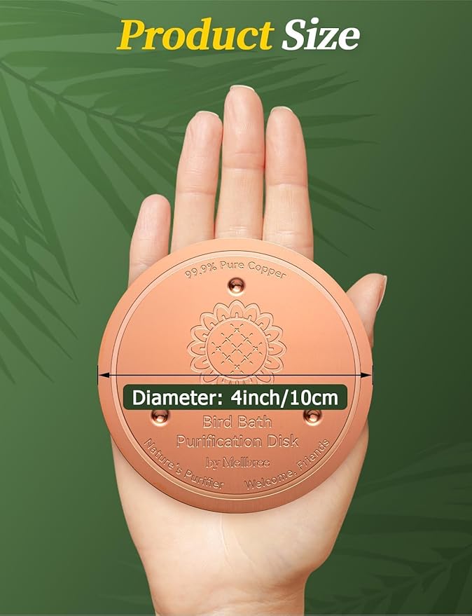 Mellbree 4-Pack Bird Bath Copper Disc, 0.6mm Reinforced 99.99% Pure Copper Cleaning Disk with Triple-Point Support for Physical Safe Clean Water All-Season (Sunflower)