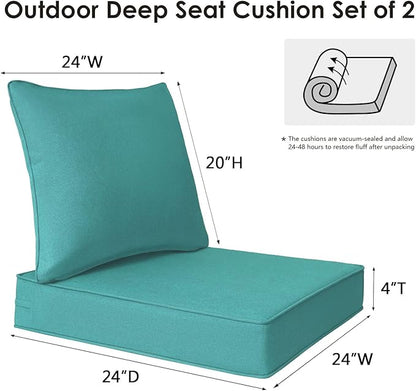 Outdoor Patio Chair Cushions Set, 24" x 24", Set of 2, Water-Repellent, Fade Resistant, Deep Seat Bottom and Back Cushion for Backyard, Couch, Sofa and Patio Furniture, Turquoise