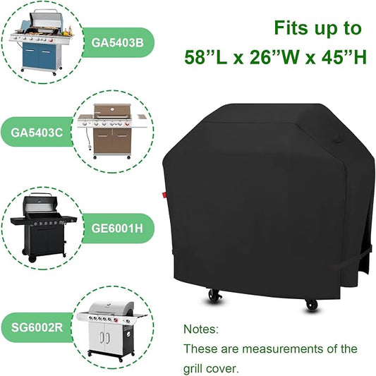 Outdoor Grill Cover for Royal Gourmet GA5403B/GA5403C 5-Burner Propane Gas Grill, 58 Inch Waterproof 600D Grill Cover for SG6002R/GE6001H 6-Burner BBQ Gas Grill, Heavy Duty Covers-58 x 26 x 45 Inches.
