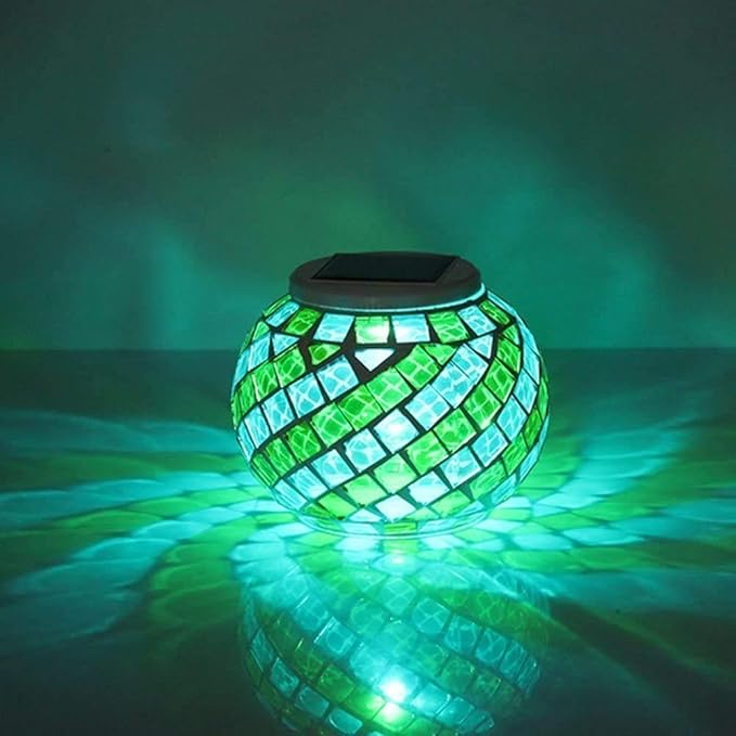 Waterproof Color Changing Table Lamp, Solar Powered Mosaic Glass Ball LED Garden Lawn Night Light Lamps, Party Lights for Home,Yard, Indoor,Outdoor Decoration Lights (Yellow&Blue)