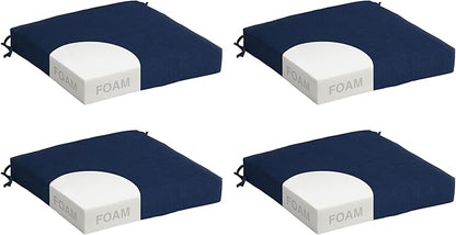 Arden Foam Outdoor Seat Cushions (4-Pack), 19 x 19, Premium High-Density Foam, Never Flattens, Weather-Proof for Outdoor Chairs Sapphire Blue Leala