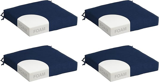 Arden Foam Outdoor Seat Cushions (4-Pack), 19 x 19, Premium High-Density Foam, Never Flattens, Weather-Proof for Outdoor Chairs Sapphire Blue Leala