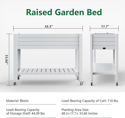 Vixzen Raised Garden Bed Outdoor,Reinforced Large Planter Box with Wheels & Storage Shelf,Mobile Planter Bed Box for Backyard, Patio, Balcony (Ashen, 21Gal（43.31"×17.72"×33.66"）)