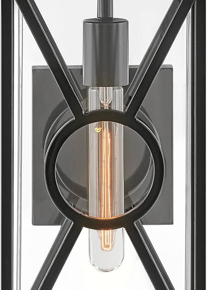 Hinkley Brixton Medium Wall Mount Outdoor Lantern - Rust & Corrosion Resistant, Clear Mitered Glass, Composite - Black Finish