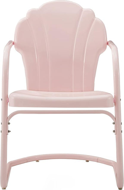 Crosley Furniture Tulip 2-Piece Outdoor Chair Set, Retro Metal Patio Chairs for Dining, Porch, Deck, Balcony, Pastel Pink Gloss