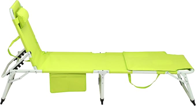 3-in-1 Oversized Sun Tanning Chair with Mat & Face Hole (Green) | Folding Chaise Lounge,5-Position Adjustable Outdoor Chair for Beach, Pool, Patio, Lawn, Yard - Includes Pillow