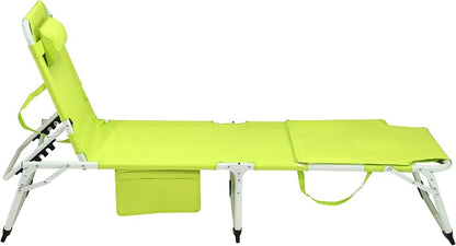 3-in-1 Oversized Sun Tanning Chair with Mat & Face Hole (Green) | Folding Chaise Lounge,5-Position Adjustable Outdoor Chair for Beach, Pool, Patio, Lawn, Yard - Includes Pillow