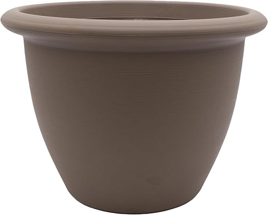 The HC Companies Sevilla Flower Planters - Durable Outdoor & Indoor Planter - Round Lightweight Self Watering Plant Pots for Herbs & More (14" Cappuccino, Pack of 1)