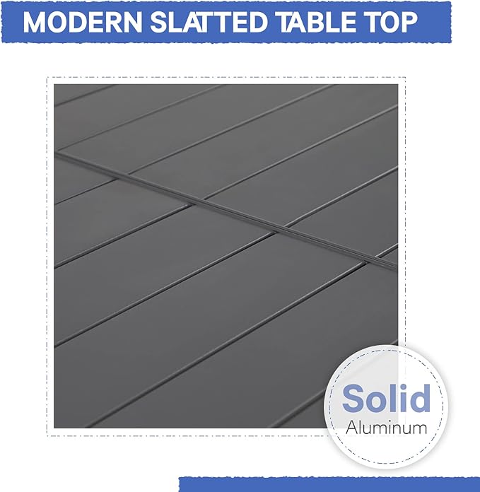 Soleil Jardin 7-Piece Outdoor Patio Dining Set, 35" - 71" Aluminum Expandable Outdoor Dining Table Set for 6, 6 Stackable Chairs with Gray Removable Cushions, Dark-Grey