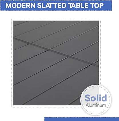 Soleil Jardin 7-Piece Outdoor Patio Dining Set, 35" - 71" Aluminum Expandable Outdoor Dining Table Set for 6, 6 Stackable Chairs with Gray Removable Cushions, Dark-Grey