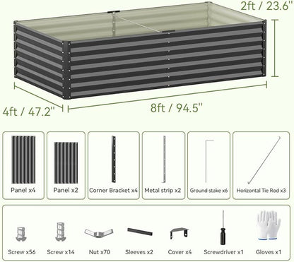 COMHOMA Raised Garden Bed 8x4x2ft,Galvanized Metal Planter Box Kit for Outdoor Gardening,Large Vegetable Flower Growing Beds with Gloves Tools,Black