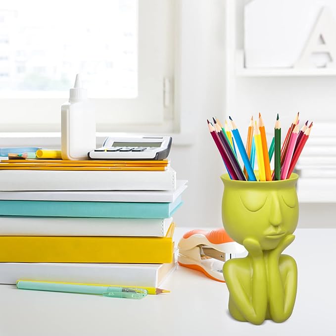 Simple and Creative Decorative Flower Pots, Resin Face Planter Pots, Vase for Small Succulent, Flower Pot Pencil Pen Holder, Minimalist Decorative, Modern Vases for Home Office Shelf Decor (Yellow)