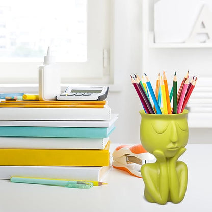 Simple and Creative Decorative Flower Pots, Resin Face Planter Pots, Vase for Small Succulent, Flower Pot Pencil Pen Holder, Minimalist Decorative, Modern Vases for Home Office Shelf Decor (Yellow)