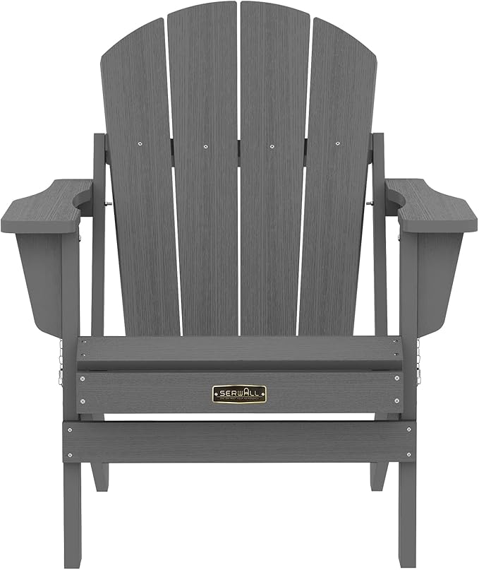 SERWALL Folding Adirondack Chair Set of 6 Weather Resistant Patio Chairs with Wood Texture Fire Pit Chairs- (Folding Gray)