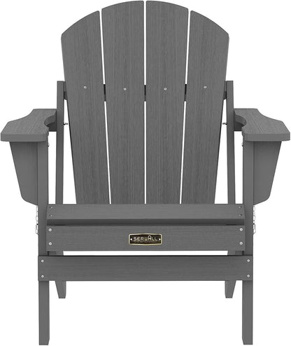 SERWALL Folding Adirondack Chair Set of 6 Weather Resistant Patio Chairs with Wood Texture Fire Pit Chairs- (Folding Gray)