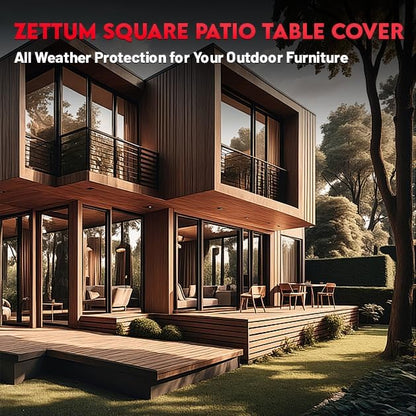 Zettum Patio Furniture Cover Square - 600D Outdoor Table Cover Waterproof & Heavy Duty, 86 Inch Large Lawn Furniture Set Covers for Outside Dining Table and Chairs Seating Combo - 86 x 86 x 28 Inch