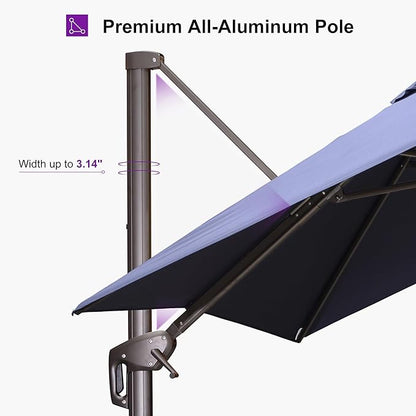 PURPLE LEAF 9' X 11.5' Rectangle Cantilever Umbrella with Base Patio Umbrella Outdoor Aluminum Offset Hanging Umbrella with 360-degree Rotation for Pool Garden Backyard Deck, Navy Blue