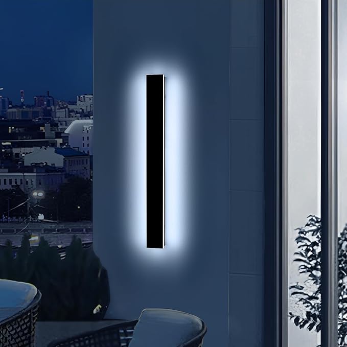 Mikeru 31.4" Outdoor Wall Sconce 6000K Cool White - IP65 Waterproof Black Exterior Light, Hardwired Wall Mounted Fixture for Porch, Patio & Entryway | Non-Dimmable Weatherproof Design