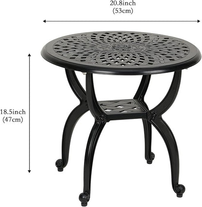 YKSY&YKSY Jardin DE Centennial Cast Aluminum Side/End Table, Anti-Rust Coffee Bistro Table for Outdoor, Patio, Indoor, Garden, Porch, Balcony (Round Black) 1