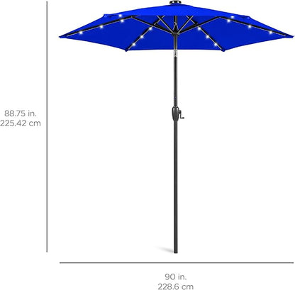 Best Choice Products 7.5ft Outdoor Solar Market Table Patio Umbrella for Deck, Pool w/Tilt, Crank, LED Lights - Resort Blue