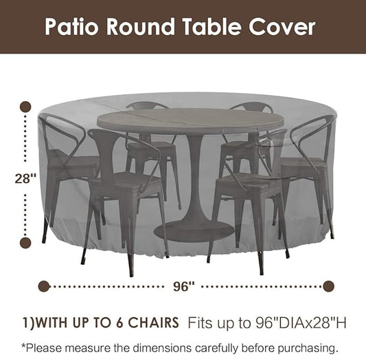 Vailge Round Patio Furniture Covers, 100% Waterproof Outdoor Table Chair Set Covers, Anti-Fading Cover for Outdoor Furniture Set, UV Resistant (Grey, 96"DIAx28"H)