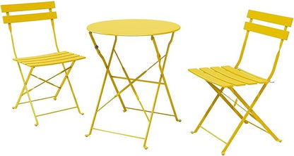 Indoor/Outdoor 3-Piece Foldable Bistro Set, Folding Outdoor Patio Furniture Sets, 2 Chairs and 1 Table, Weather-Resistant Outdoor/Indoor Conversation Set for Patio, Yellow, US001