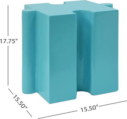 Christopher Knight Home Daton 3 Piece Interlocking Outdoor Side Table Set, Modular Lightweight Concrete Coffee Table, Convertible MGO End Table for Indoor&Outdoor, Creative Set Up,Sky Blue+Mint Green