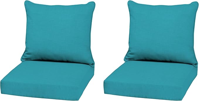 Arden Outdoor Deep Seat Cushion Set (2-Pack), 22 in x 24 in, Weather-Proof, Rain-Proof, Fade Resistant Patio Cushion for Chair, Sofa, and Couch Lake Blue Leala