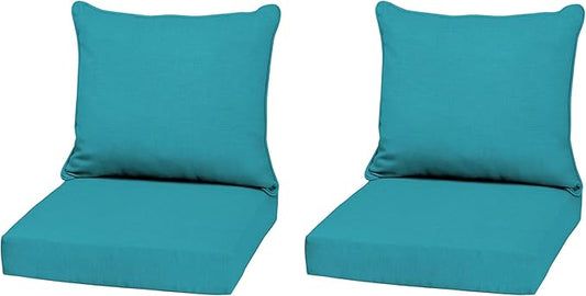 Arden Outdoor Deep Seat Cushion Set (2-Pack), 22 in x 24 in, Weather-Proof, Rain-Proof, Fade Resistant Patio Cushion for Chair, Sofa, and Couch Lake Blue Leala