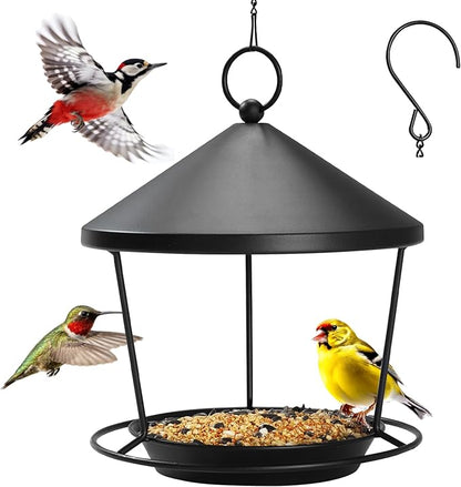 Bird Feeder for Outdoor Hanging,Hanging Bird Feeder with Roof,Elegant Garden Sculpture with Multi-Use Bird Bath and Feeder with Chain and Hook,Creative Decor for Patio Balcony Yard Home (M)