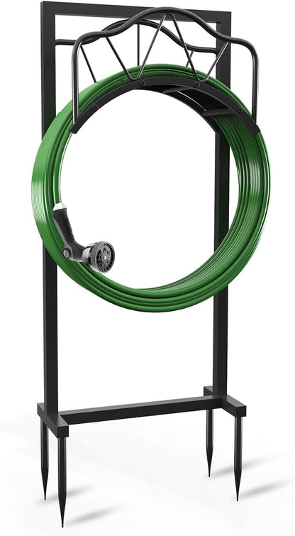 Breeze Touch Heavy Duty Garden Hose Holder Freestanding, 4-Spike Stable Water Hose Holder for Outside, Rustproof Metal Hose Stand Holds Up to 150FT Hose, Easy Install Hose Hanger for Yard Lawn Patio