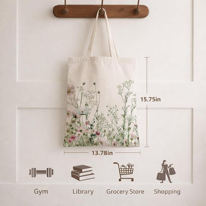 Floral Canvas Tote, Women Weekend Bags, Reusable Grocery Canvas Bag, Large Two Sided Printing Tote Bags